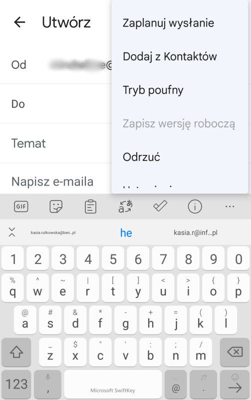 aplikacja Gmail - nadawanie wiadomości z adresu głownego