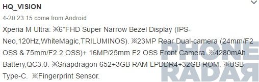 Sony Xperii M Ultra specyfikacja przeciek
