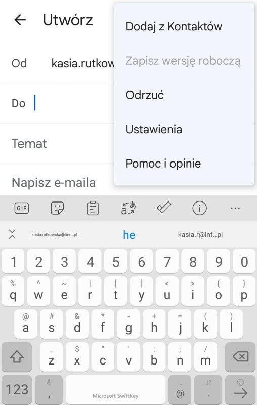 aplikacja Gmail - nadawanie wiadomości z dodatkowego adresu