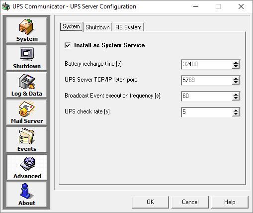 Legrand UPS Communicator - UPS Server Configuration zakładka advanced