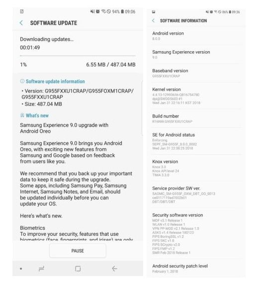 Android 8.0 Oreo na Galaxy S8