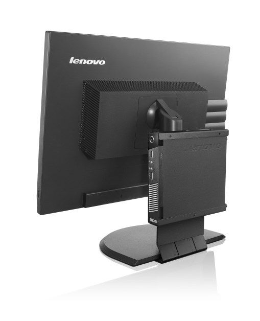 Przykład montażu niewielkiego komputera w specjalnym uchwycue w obudowie monitora - Lenovo ThinkCenter M73. [źródło: Lenovo]