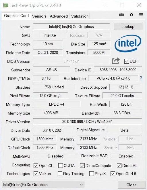 ASUS DG1 - specyfikacja karty graficznej