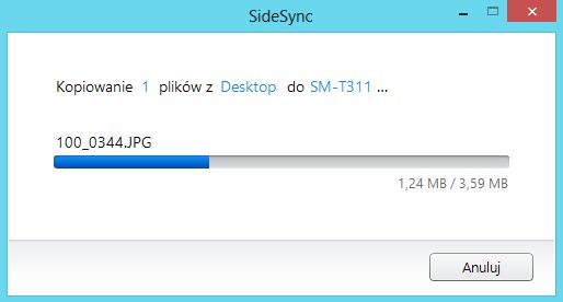 SideSync kopiowanie pliku na urządzenie mobilne