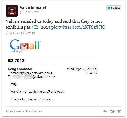 Valve targi E3 nieobecność