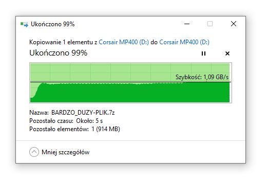 Corsair MP400 2 TB - kopiowanie danych