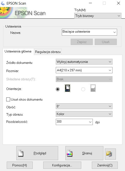 Epson Scan tryb biurowy ustawienia główne