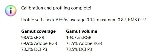 MSI Prestige 14 Evo - pokrycie gamutów kolorów