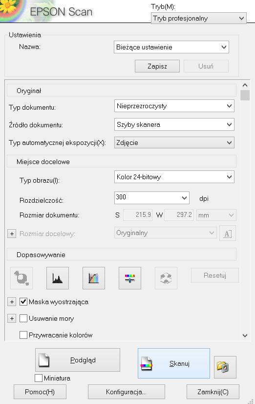 skanowanie tryb profesjonalny