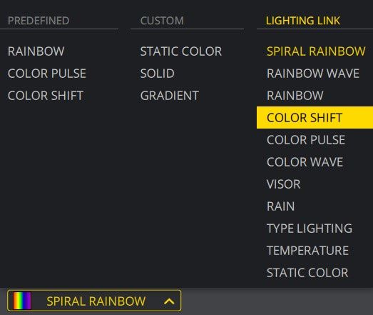 iCUE efekty RGB