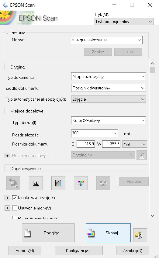 Epson Scan tryb profesjonalny
