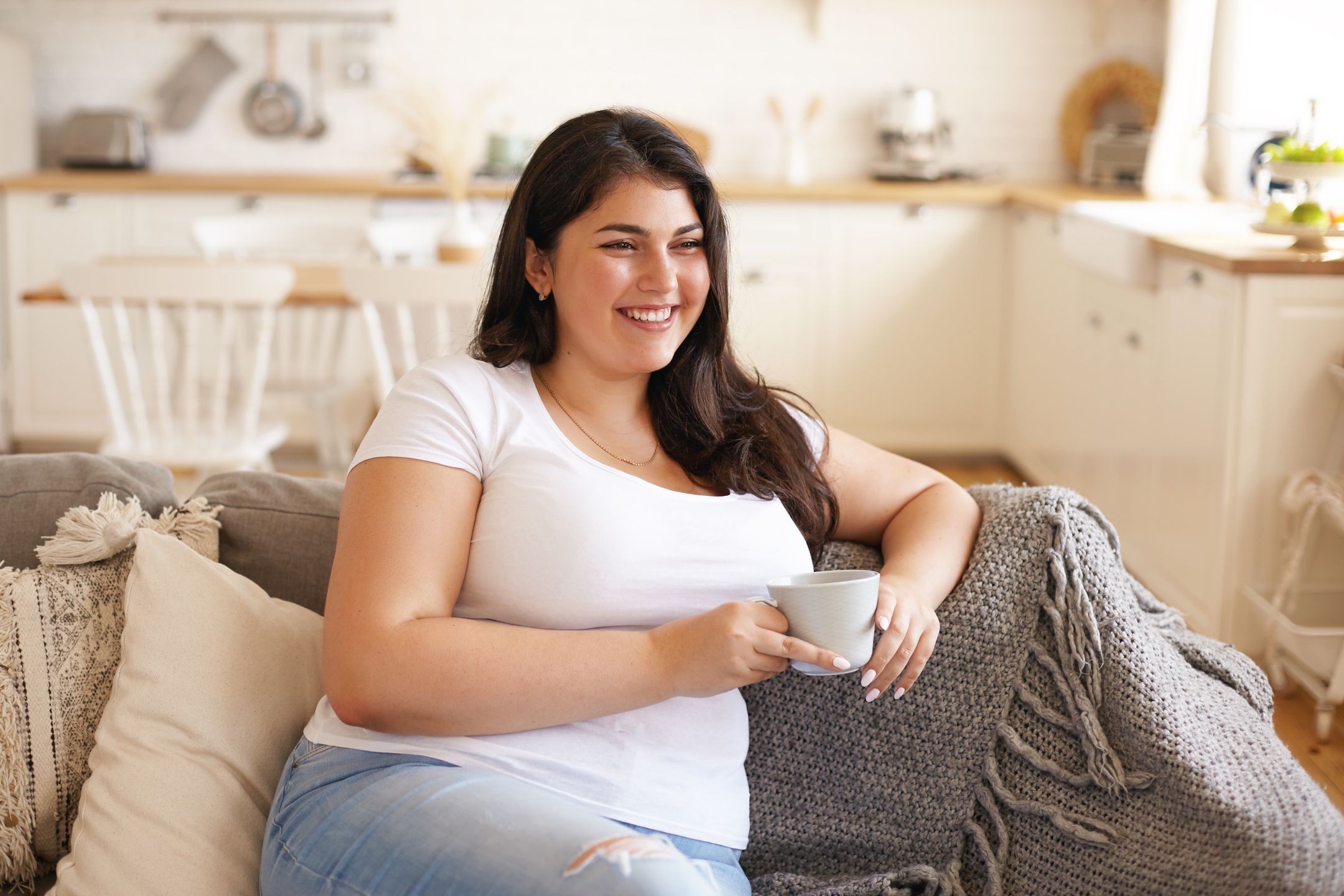 Portrait of cheerful charismatic young overweight female with big breast and long black hair posing in stylish kitchen interior, having coffee on comfortable couch and laughing at funny joke
Portrait of cheerful charismatic young overweight female with big breast and long black hair posing in stylish kitchen interior, having coffee on comfortable couch and laughing at funny joke
girl, woman, home, coffee, plus, size, portrait, cup, lifestyle, overweight, young, female, happy, beautiful, drink, person, breakfast, cheerful, indoors, sitting, beauty, mug, fat, morning, smile, tea, pretty, caucasian, people, hot, casual, concept, leisure, adult, cafe, sweet, rest, room, smiling, attractive, white, cozy, holding, tasty, beverage, comfort, cute, healthy, nice, chubby