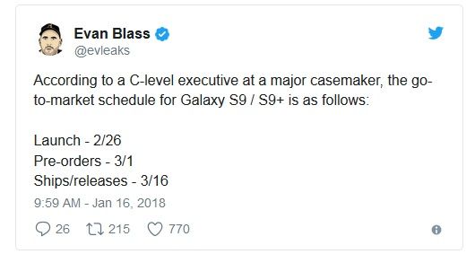 Galaxy S9 data premiery