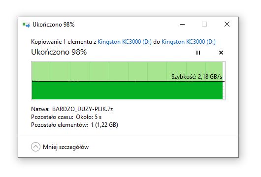 Kingston KC3000 1 TB - kopiowanie danych