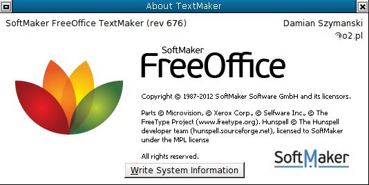 softmaker freeoffice textmaker 2012 wygląd okno o programie