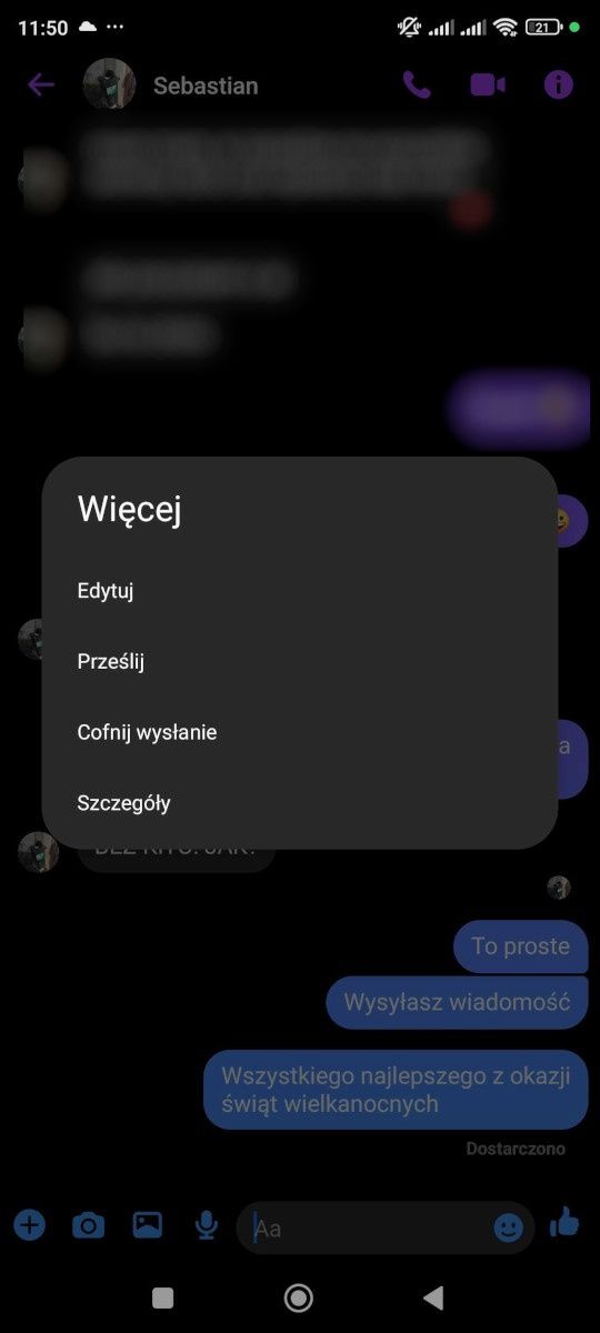 Messenger - jak edytować wiadomości