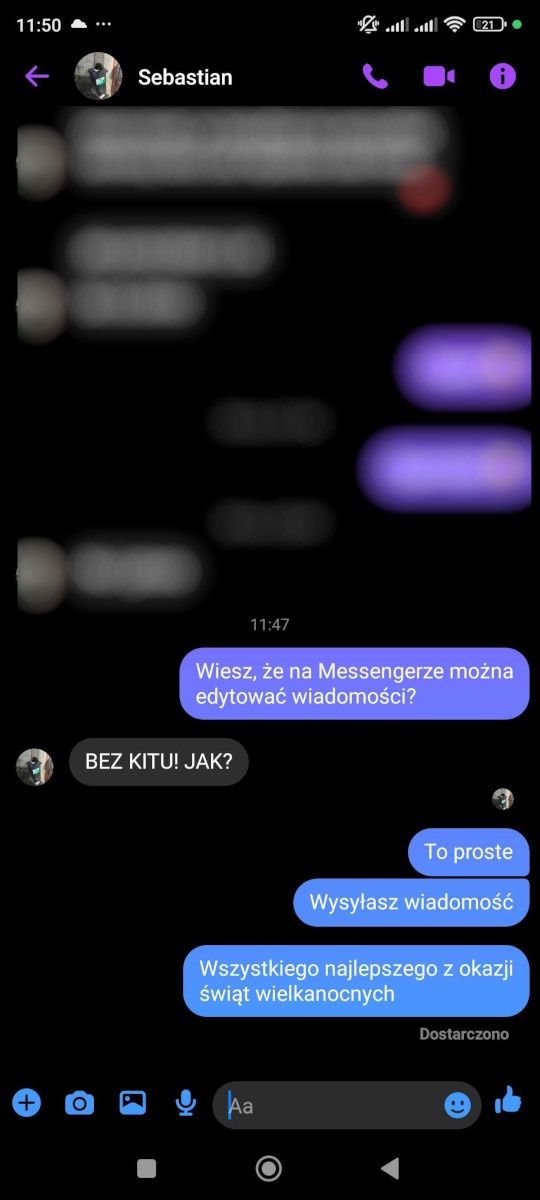 Messenger - jak edytować wiadomości