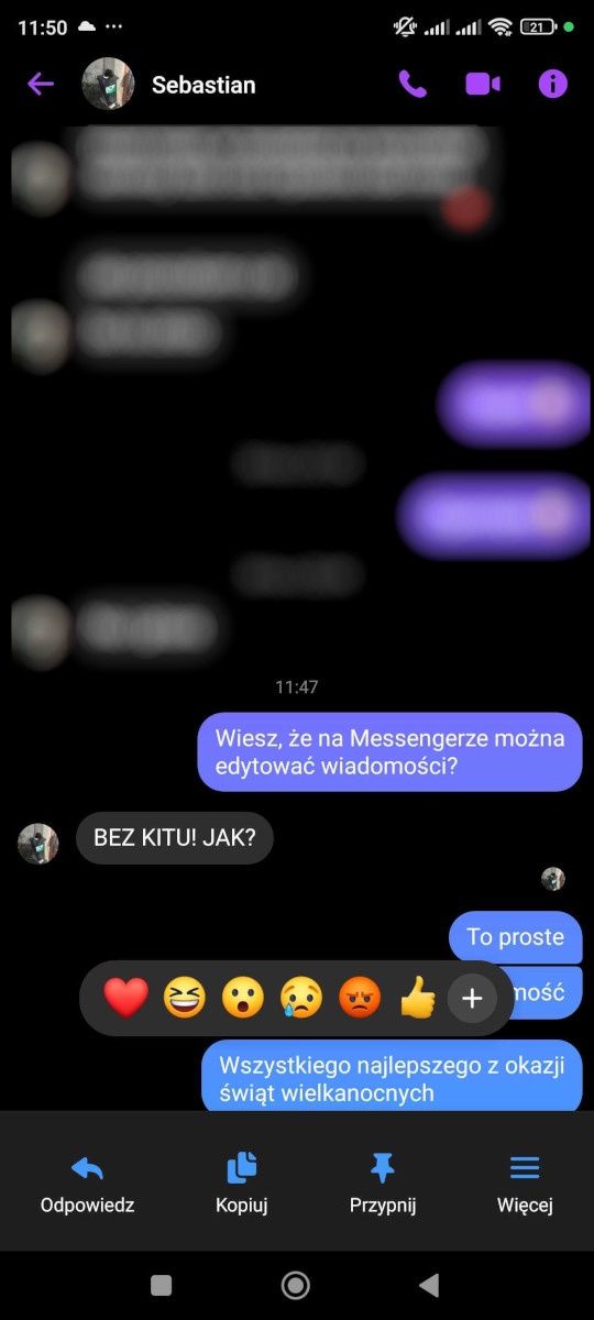 Messenger - jak edytować wiadomości
