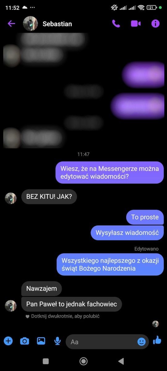 Messenger - jak edytować wiadomości