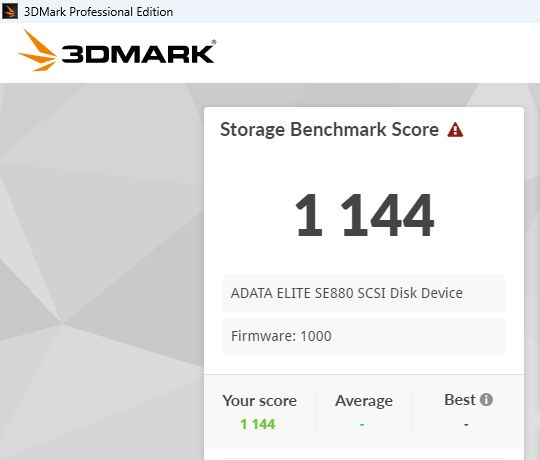 ADATA Elite SE880 USB 10 Gb/s - 3DMark Storage Benchmark