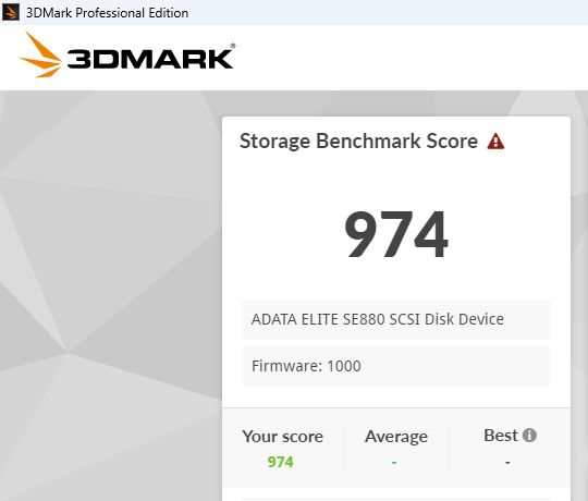 ADATA Elite SE880 USB 20 Gb/s - 3DMark Storage Benchmark
