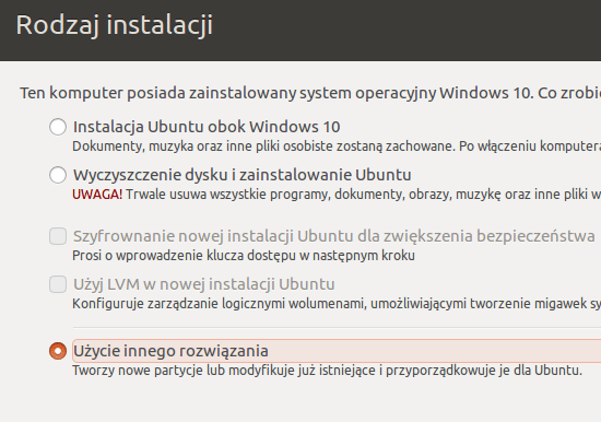 Instalacja Ubuntu obok Windows 10 - inne rozwiązanie
