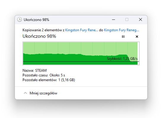 Kingston Fury Renegade G5 2 TB - kopiowanie