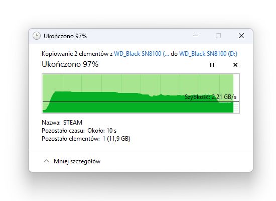 WD Black SN8100 2 TB - kopiowanie