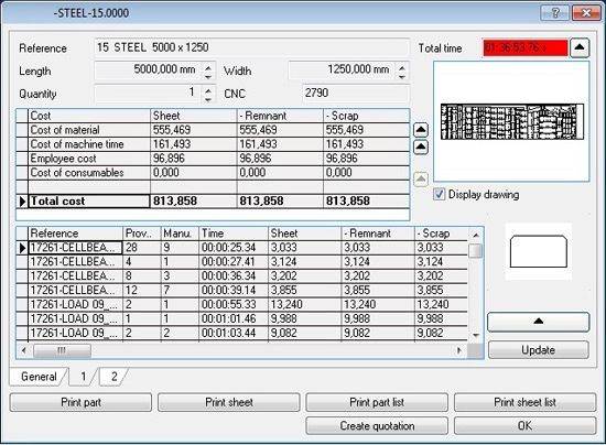 Lantek Expert – obliczanie rzeczywistego czasu cięcia.[źródło: Lantek]