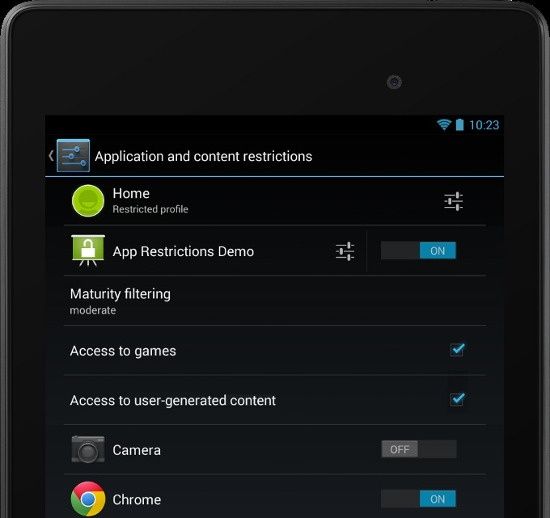 android 4.3 restrykcje profili użytkownika