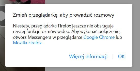 Rozmowy wideo w Firefoxie nie są obsługiwane