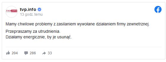 tvp.info - wiadomość o awarii