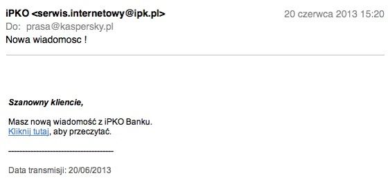 kaspersky lab polska atak phishingowy klienci ipko fałszywa wiadomość e-mail