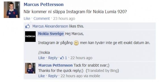 Instagram Windows Phone Nokia szwedzki oddział