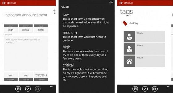 effectual aplikacja windows phone 8 wygląd menu zadania organizacja
