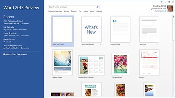 Microsoft Office 2013 widok okno startowe Word