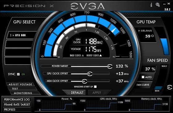 EVGA Precision X aplikacjazrzut ekranu
