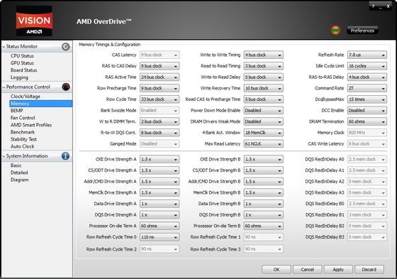 AMD OverDrive 4.2.3 aplikacja zrzut ekranu zakładka Memory