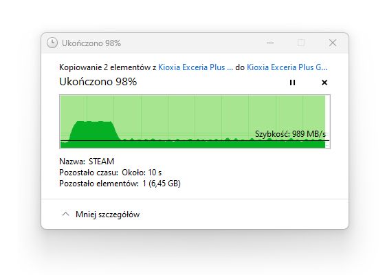 Kioxia Exceria Plus G4 2TB - kopiowanie