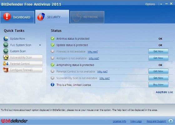 darmowy antywirus do pobrania bitdefender free edition okno główne
