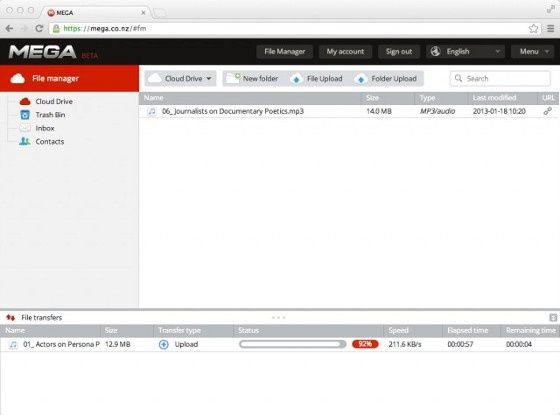 mega cloud drive folder wgrany plik