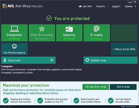 avg antivirus free 2013 wygląd dotyk