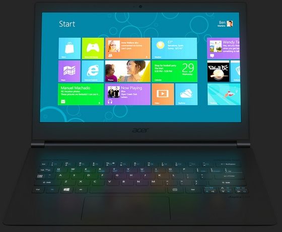 Acer Aspire S7 ultrabook podświetlenie
