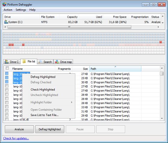 defraggler wygląd defragmentacja dysk optymalizacja windows 8
