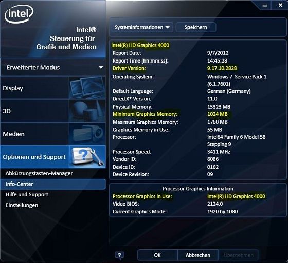 Intel HD Graphics Driver sterowniki panel kontrolny zrzut ekranu