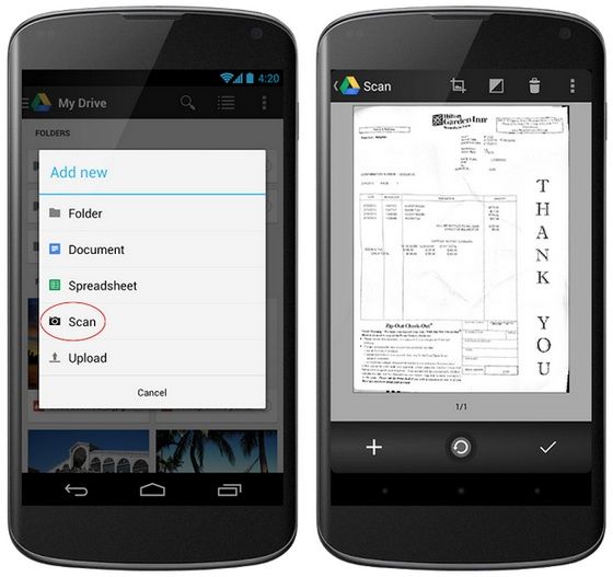 Google Drive aplikacja Android skan