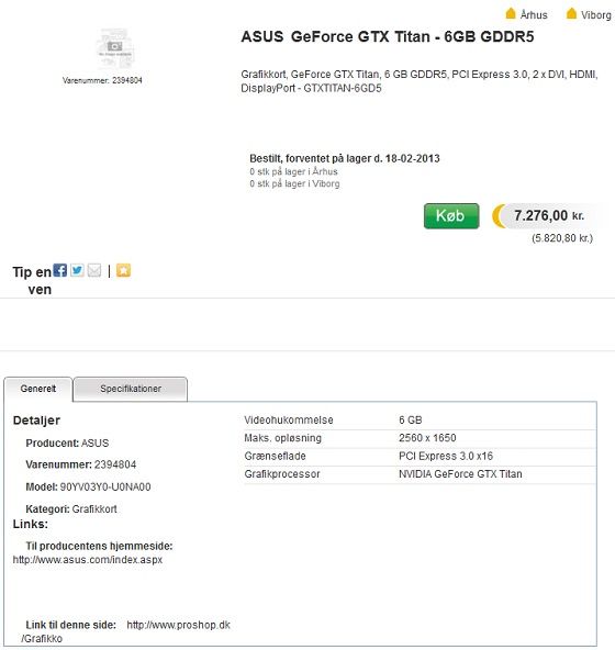 ASUS GeForce GTX Titan karta graficzna przedsprzedaż
