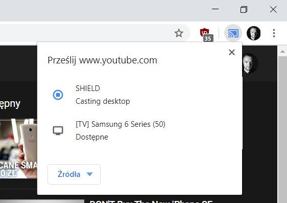 Udostępnianie ekranu komputera przez Google Cast