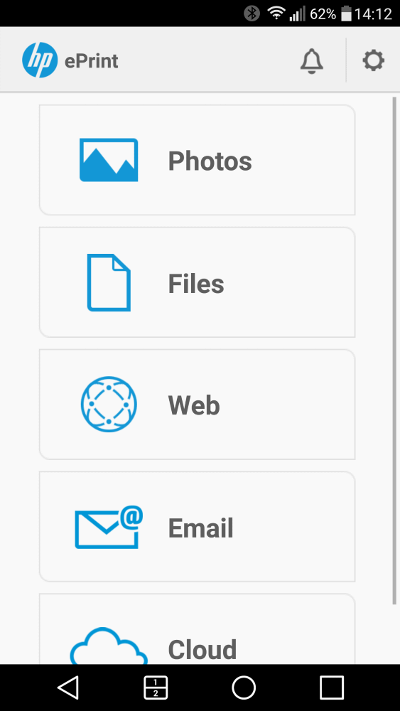 HP ePrint ekran główny