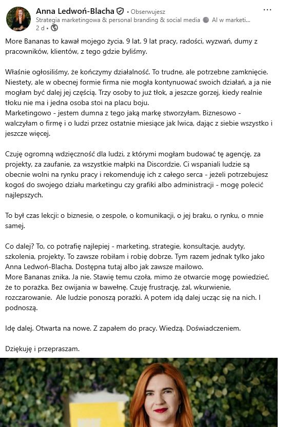 wpis z LinkedIn